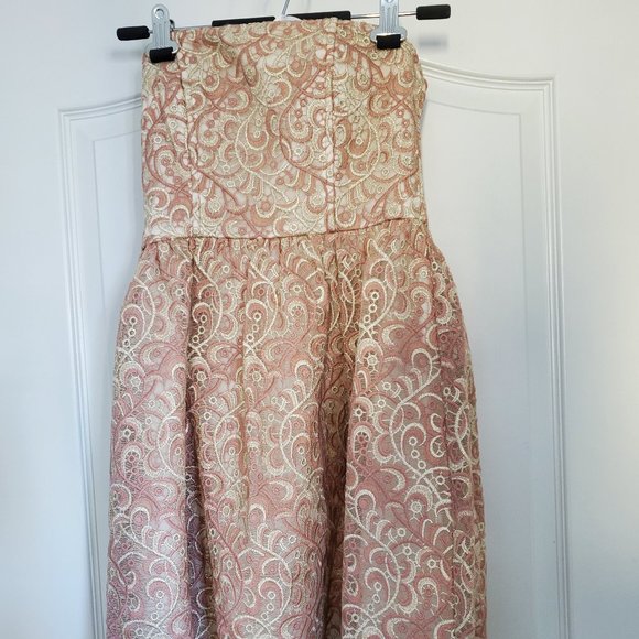 Pink and Gold Lace Strapless Cocktail Dress - Picture 1 of 4